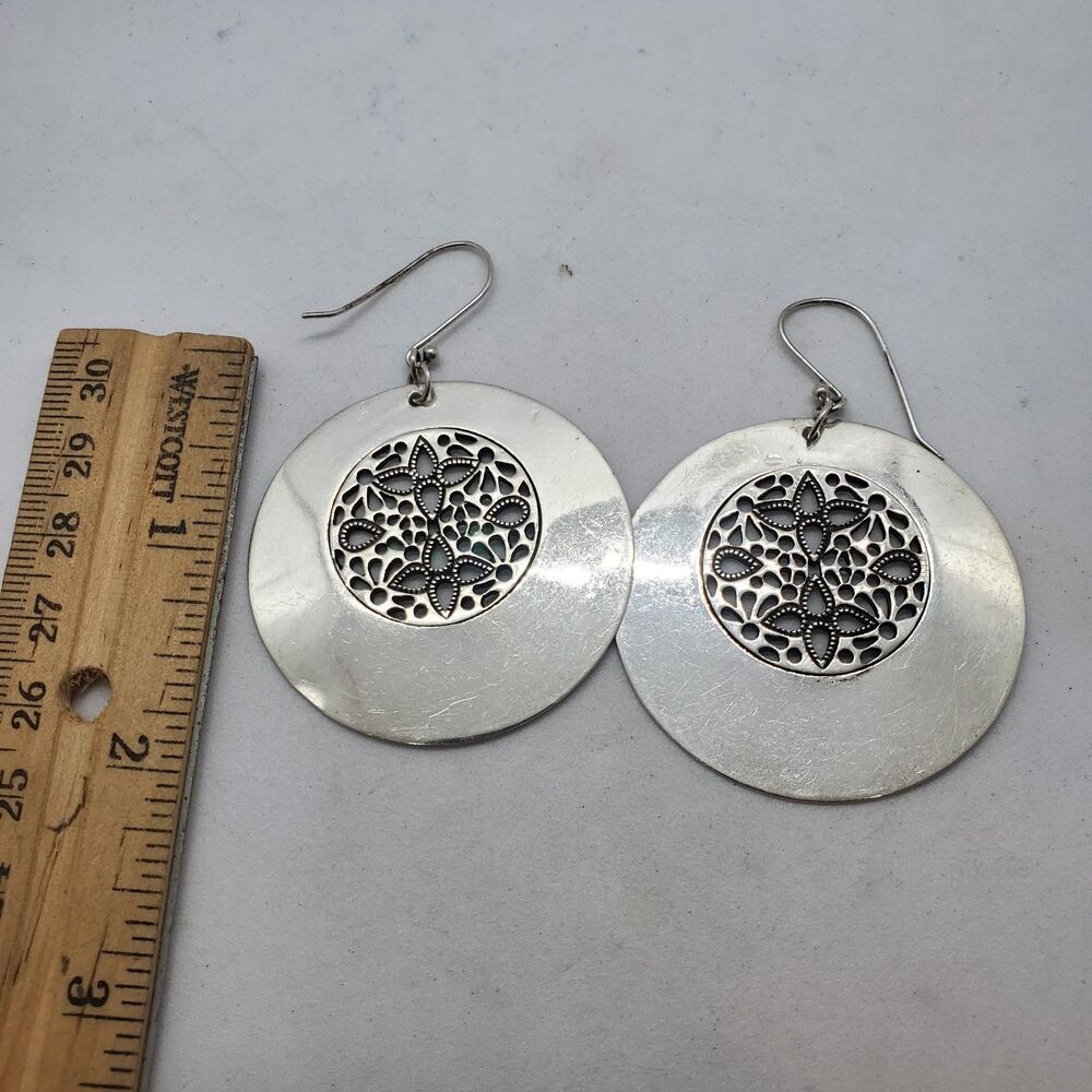 Sterling Circle Large Circle Design Dangle Earrin… - image 1